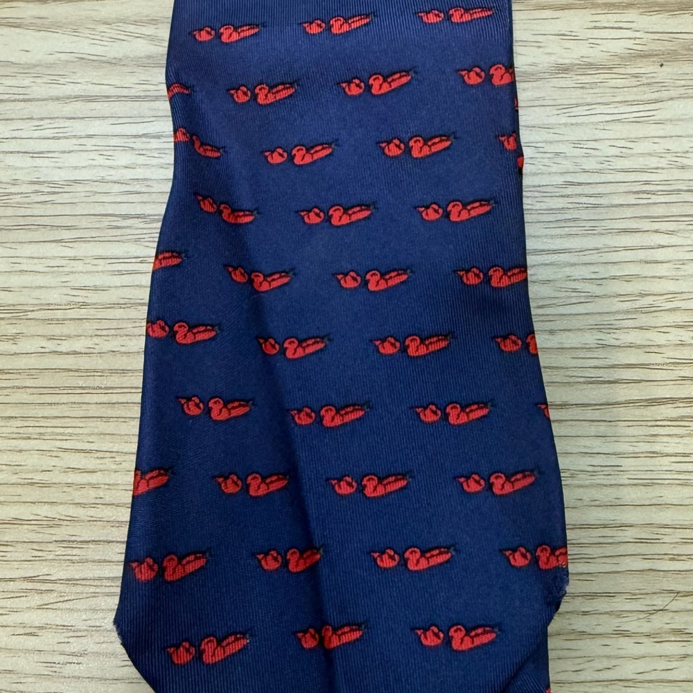 Hermes- Navy Blue Tie with Red Duck Pattern